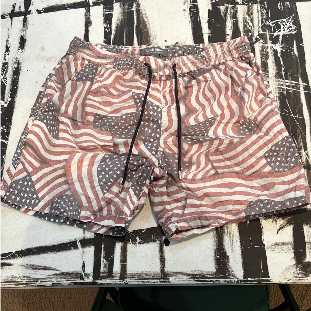 Cotton On Beach Short Swimsuit American Flag USA All Over Print - M 32" Waist